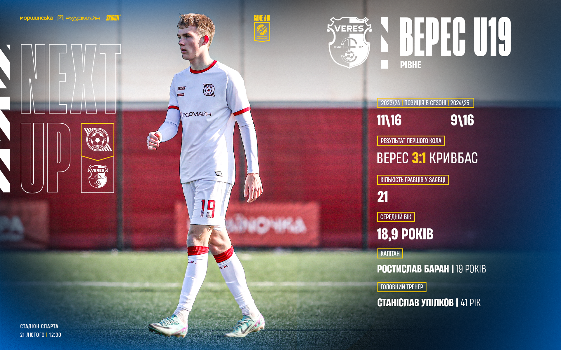 "Кривбас" U-19 - "Верес" U-19: 21 лютого о 12:00}