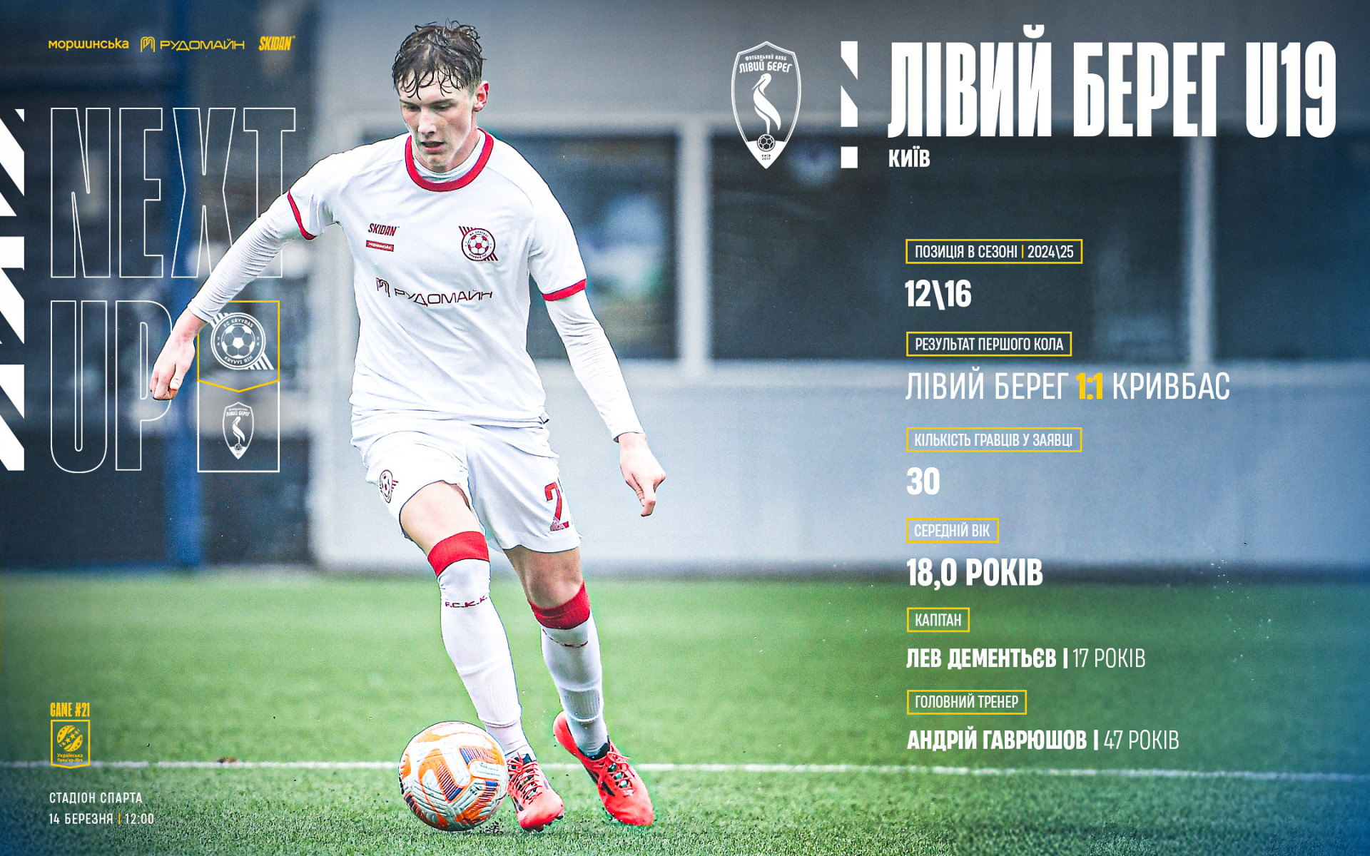 "Кривбас" U-19 - "Лівий Берег" U-19: 14 березня о 12:00}