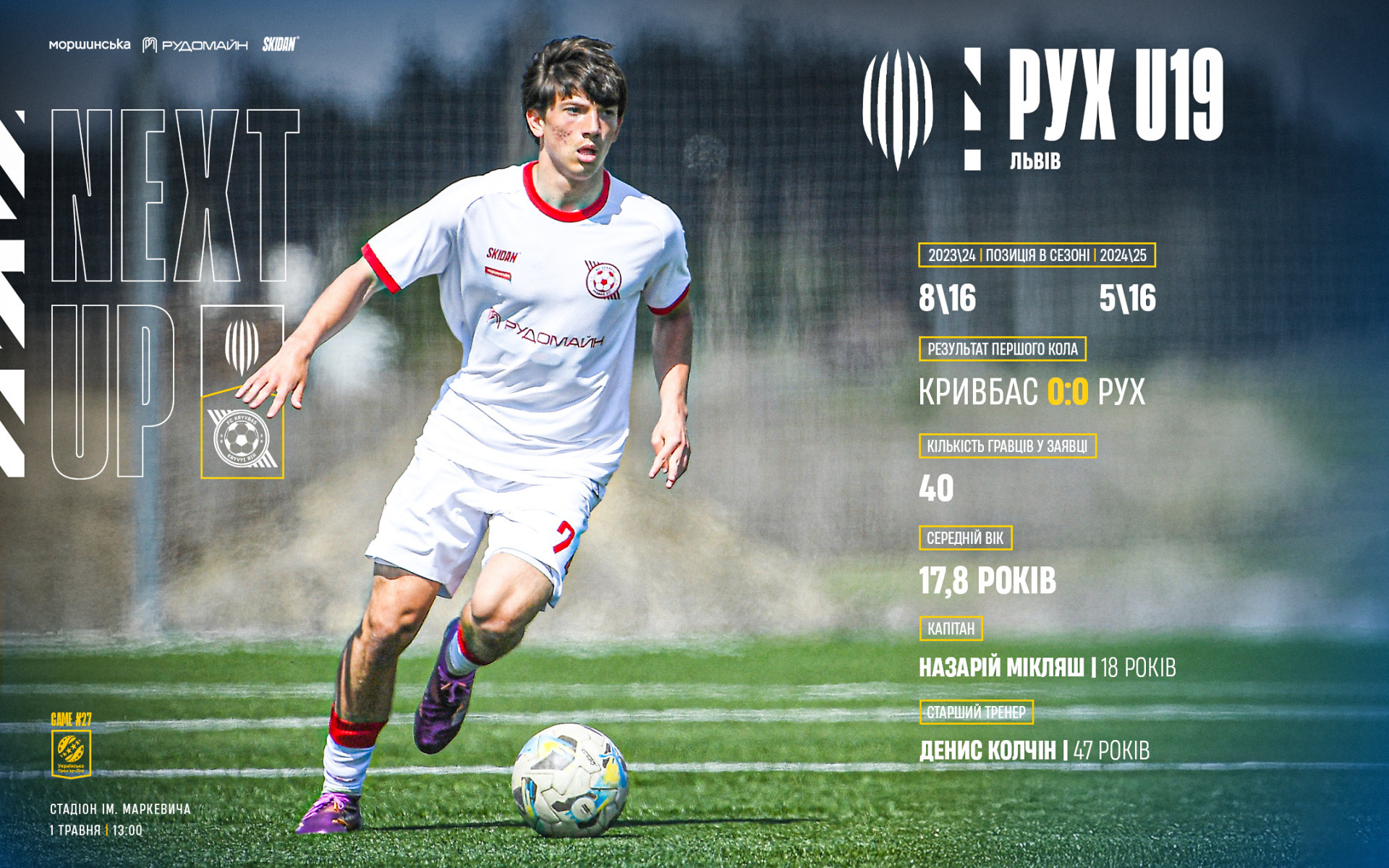 "Рух" U-19 - "Кривбас" U-19: 1 травня о 13:00}