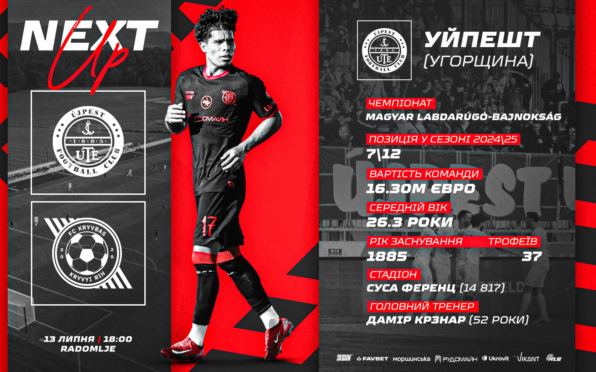 "Уйпешт" - "Кривбас": 13 липня о 18:00