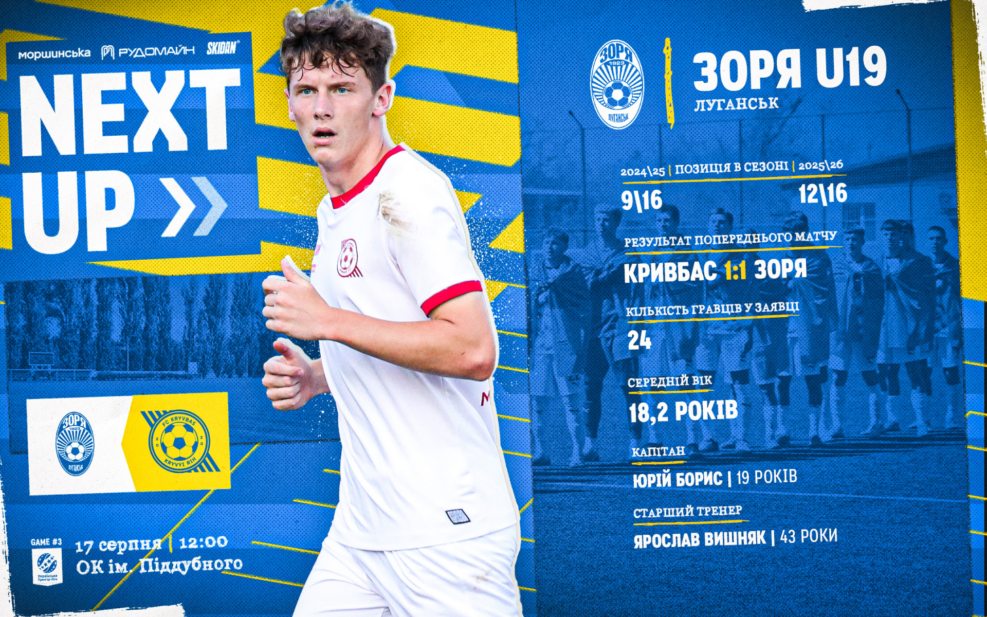 "Зоря" U-19 - "Кривбас" U-19: 17 серпня о 12:00