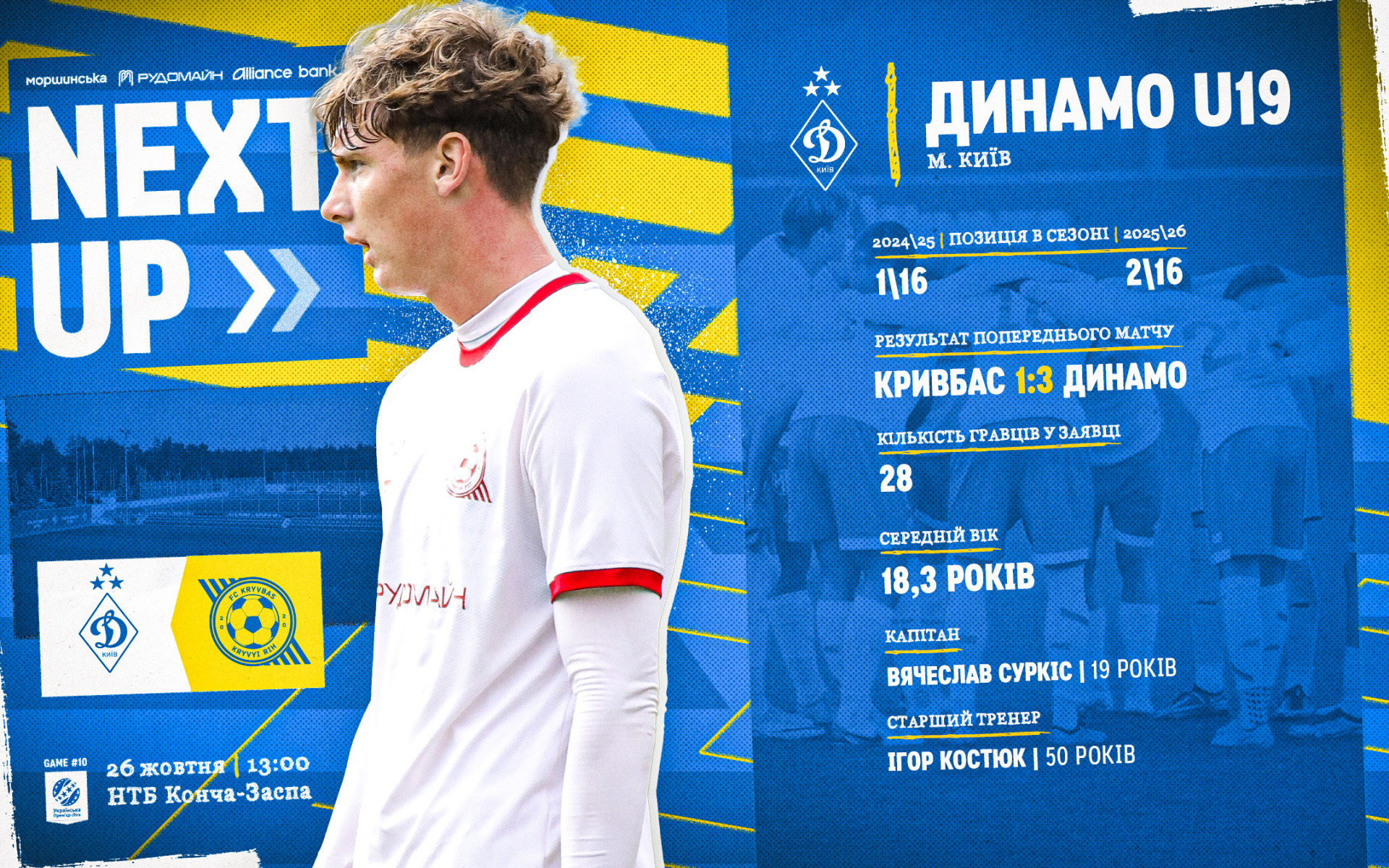 "Динамо" U-19 - "Кривбас" U-19: 26 жовтня о 13:00