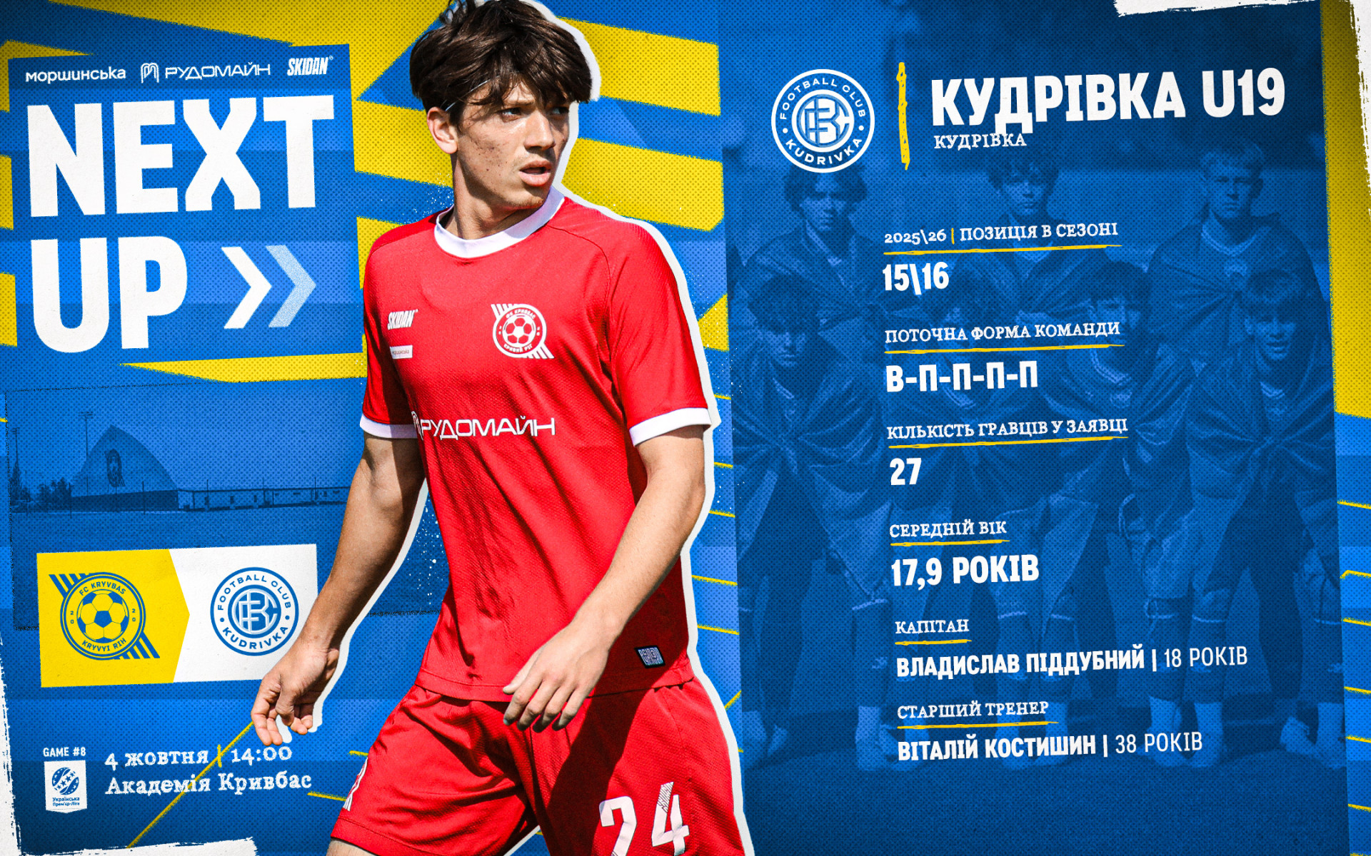 "Кривбас" U-19 - "Кудрівка" U-19: 4 жовтня о 14:00