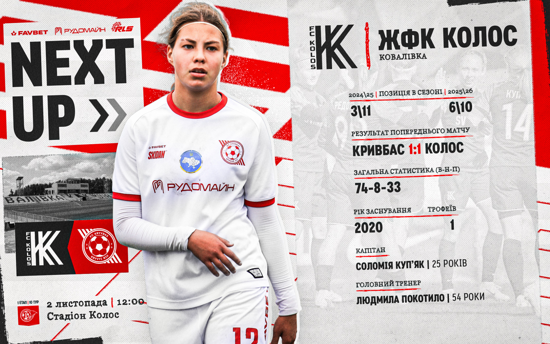 ЖФК "Колос" - ЖФК "Кривбас": 2 листопада о 12:00