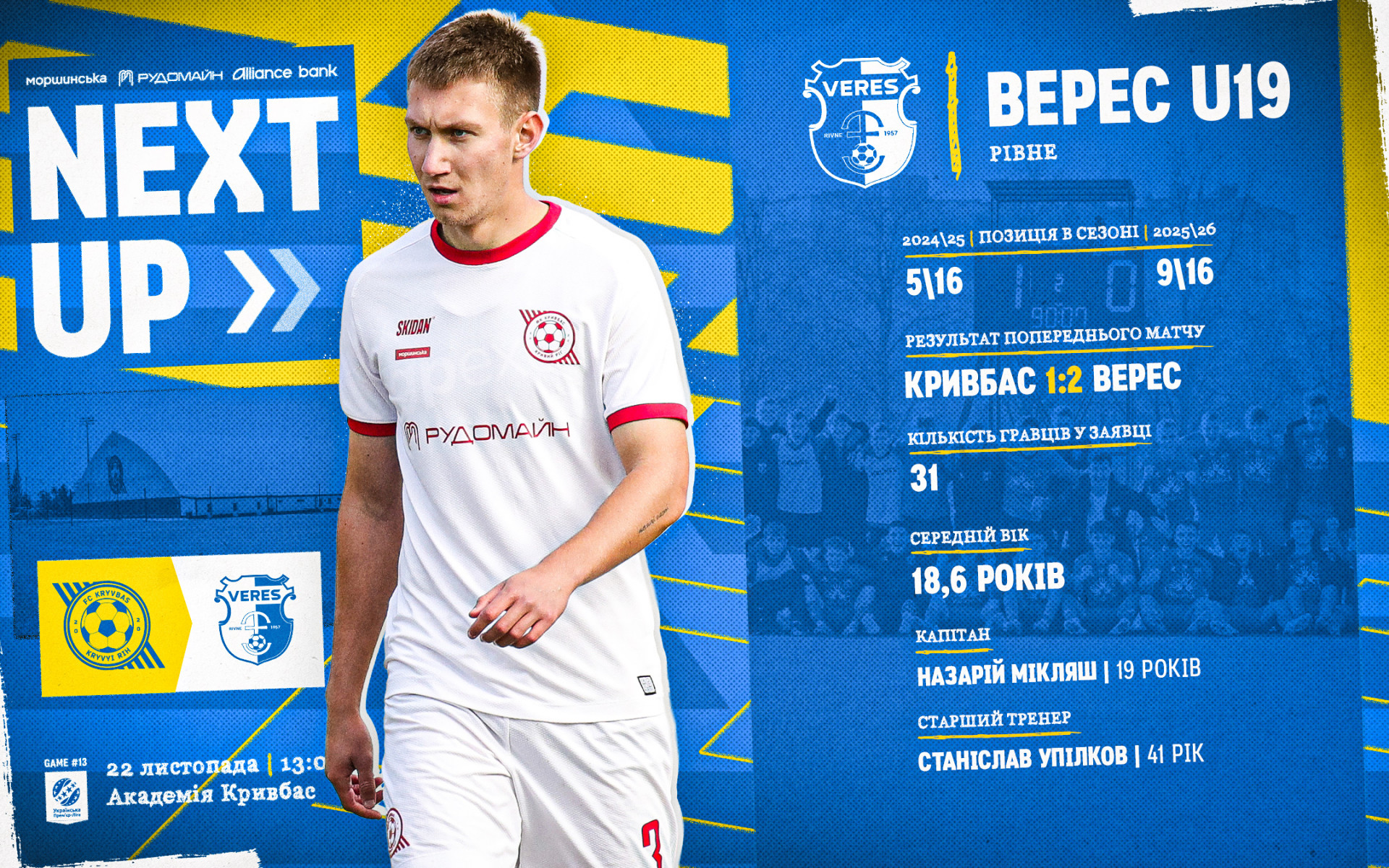 "Кривбас" U-19 - "Верес" U-19: 22 листопада о 13:00