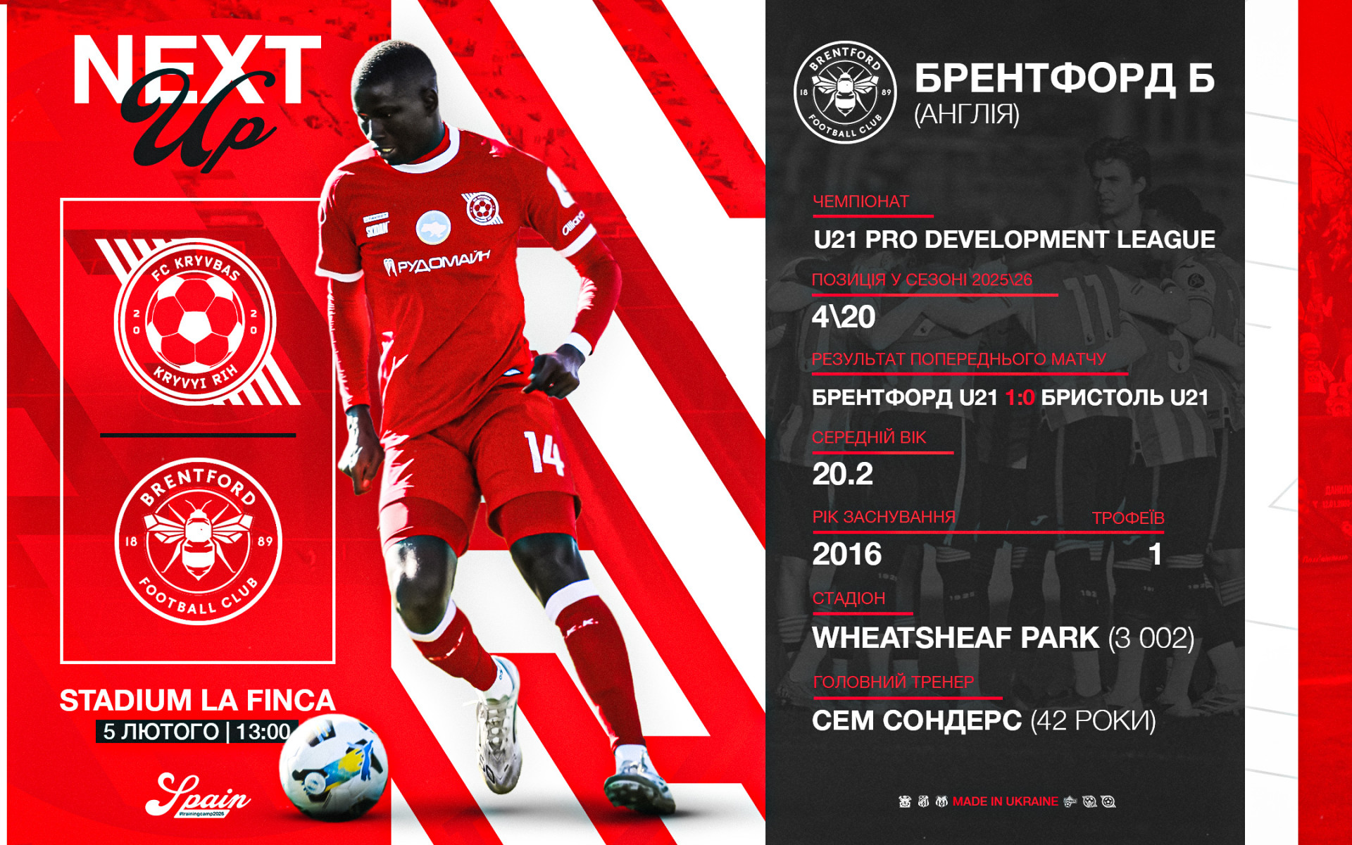 "Кривбас" - "Брентфорд" Б: 5 лютого о 13:00