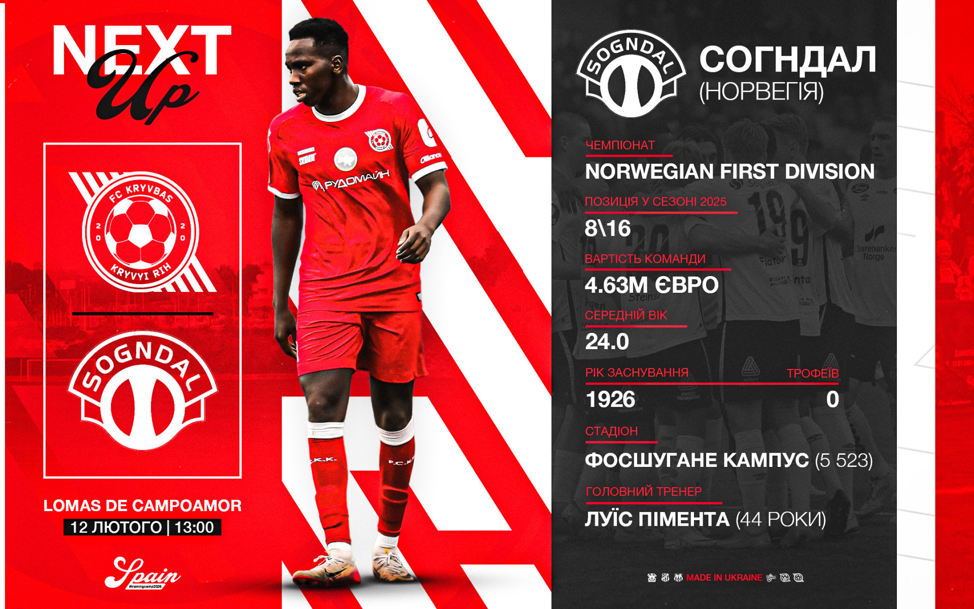 "Кривбас" - "Согндал": 12 лютого о 13:00