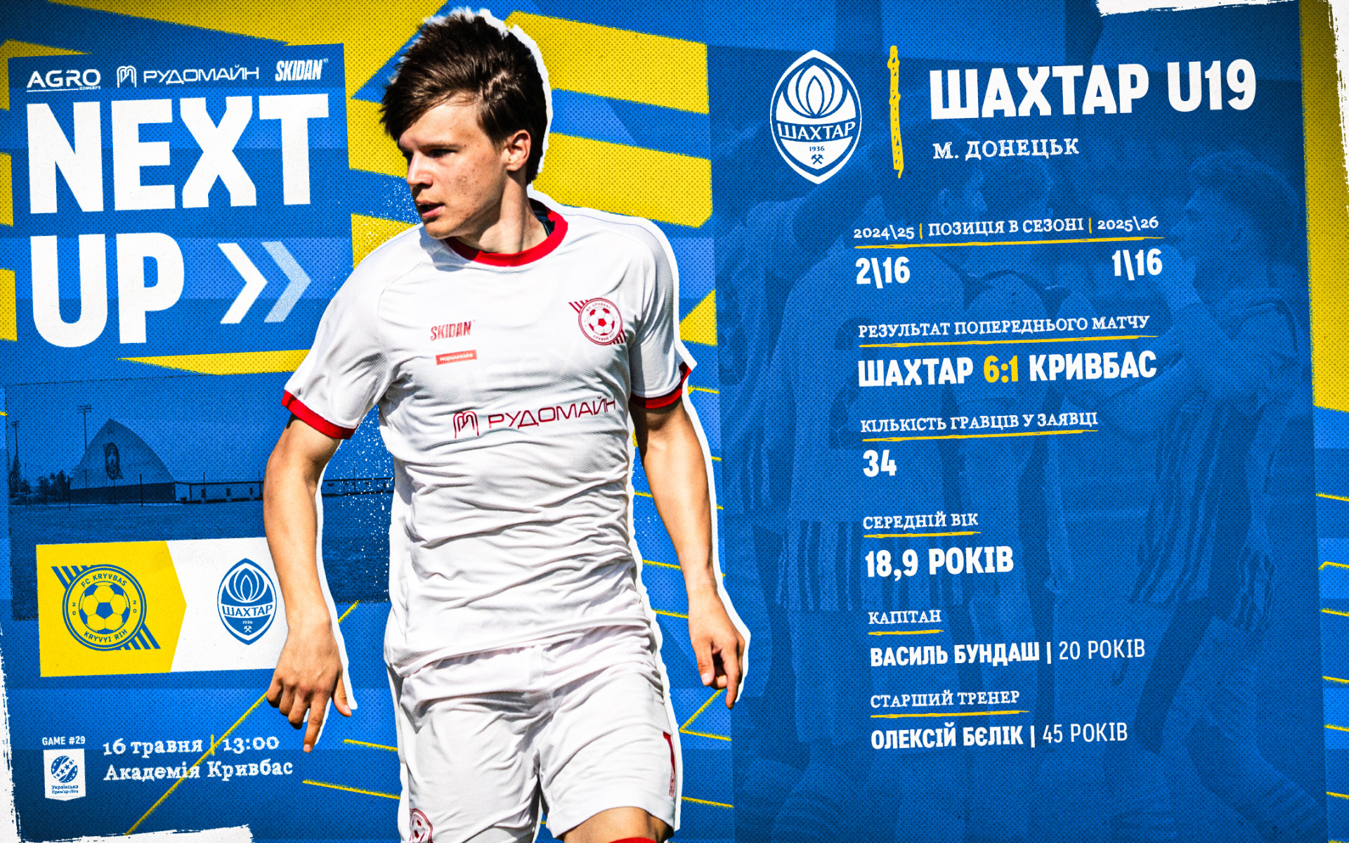 "Кривбас" U-19 - "Шахтар" U-19: 16 травня о 13:00